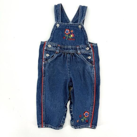 Oshkosh B’Gosh Y2K Baby Size 12 Mos. Embroider Flower Country Denim Bib Overalls - Picture 3 of 11